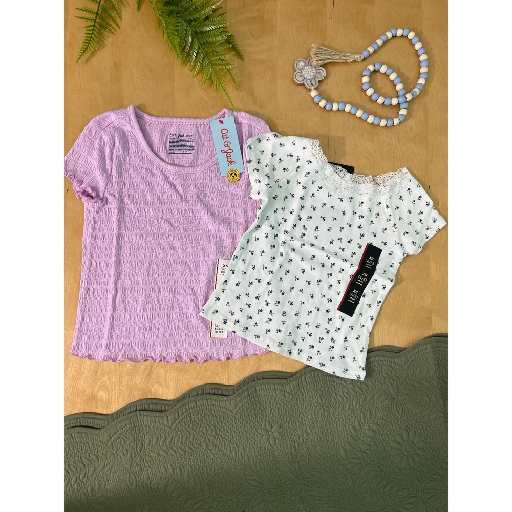 Cat & Jack Art Class Bundle Cute Girls Short Sleeve Tops Size XS NWT